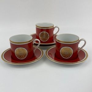 VTG Fitz & Floyd Porcelain Medallian d’Or Demitasse Cups & Saucers set of 3